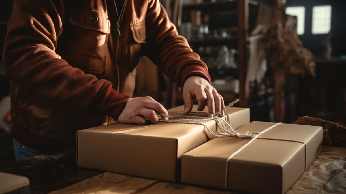a man is preparing a package for shipping