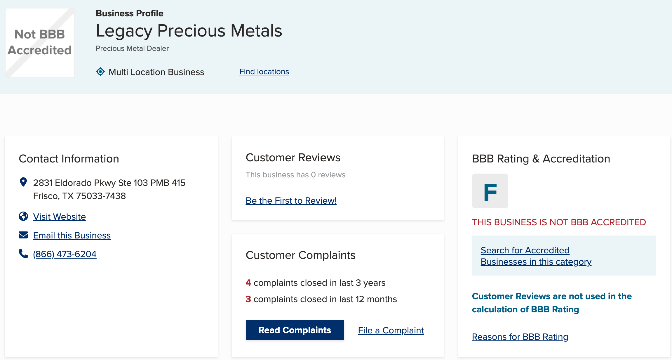 Legacy Precious Metals BBB Rating